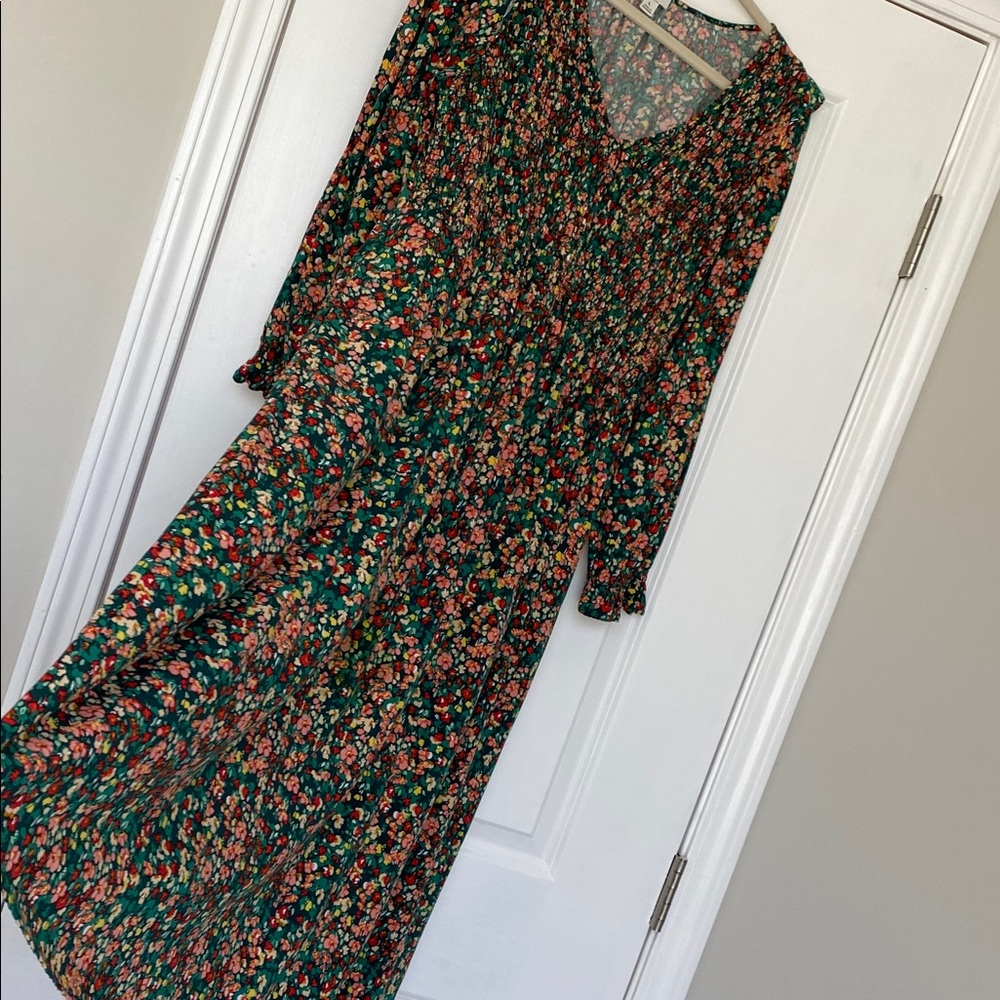 J. Crew floral Green Long Sleeve Midi Dress
